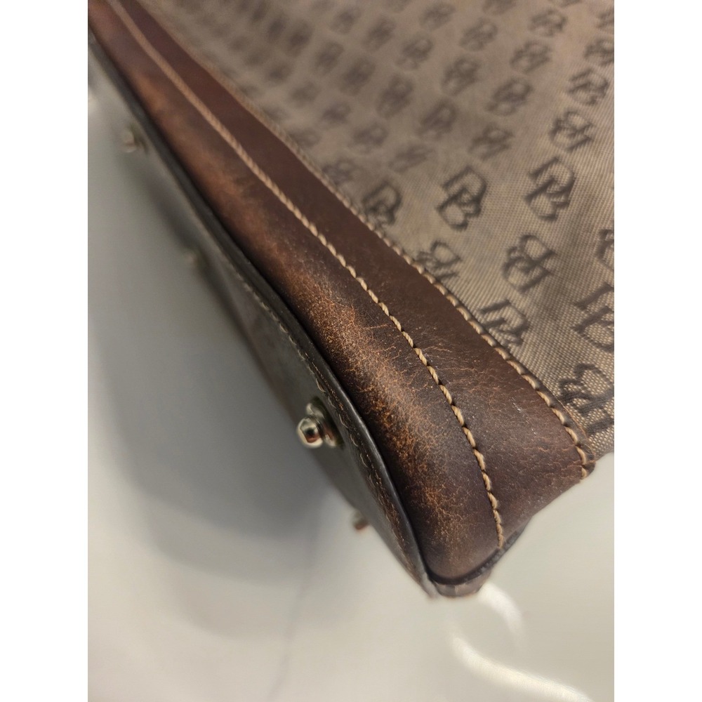 Dooney & Bourke Signature Monogram Canvas Tote Brown Leather Trim Vintage Y2K - Picture 4 of 8